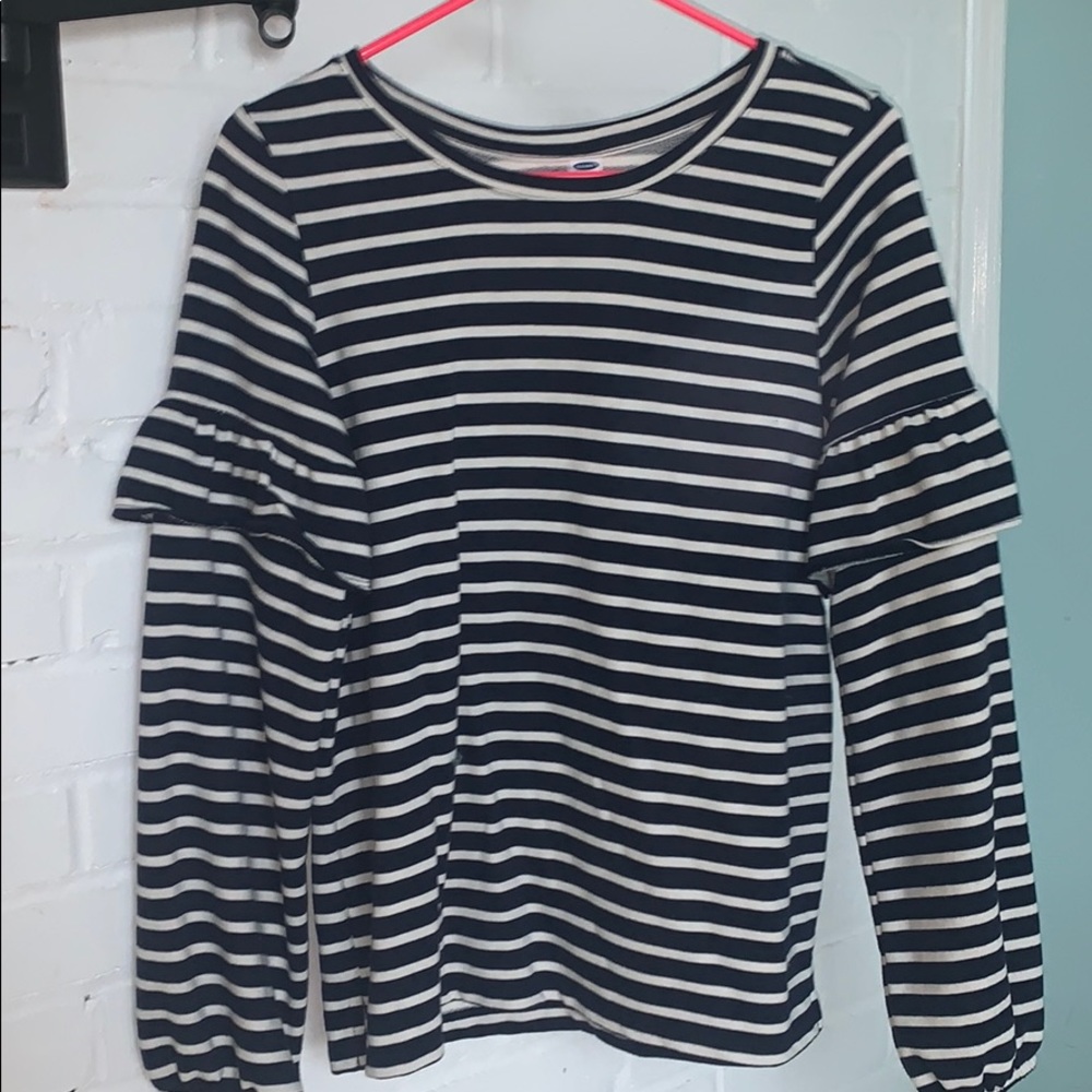 Navy and White Striped Longsleeve Shirt